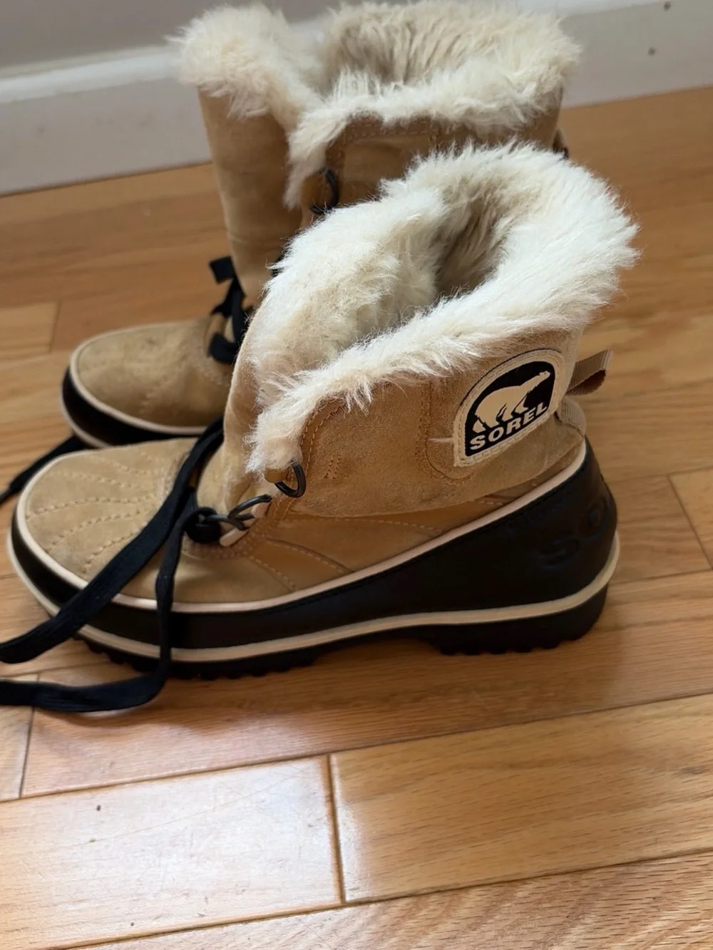 Sorel Tan Suede Faux-Fur Winter Boots with Black Sole